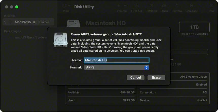 factory reset mac disk utility