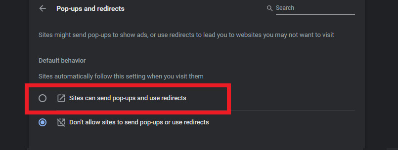 sites can send pop-ups and redirects