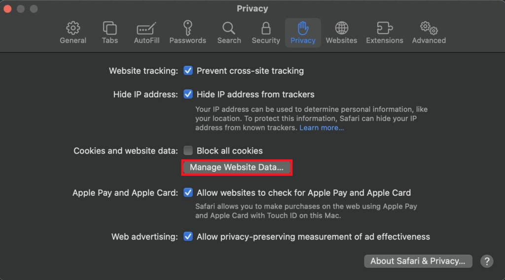 How to clear cookies on safari 3