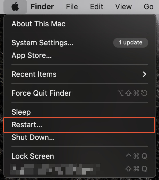 mac restart drop down menu