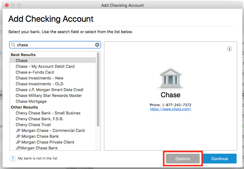 add checking account direct connect quicken mac