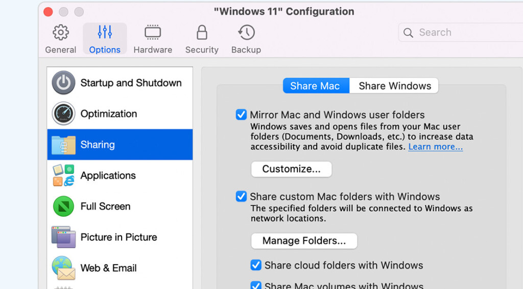 windows 11 on m1 mac - parallels sharing
