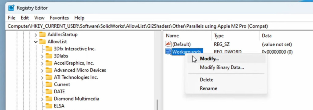 workarounds modify string solidworks windows parallels mac