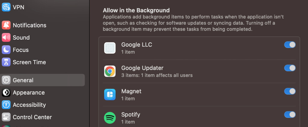 google llc login item background task mac