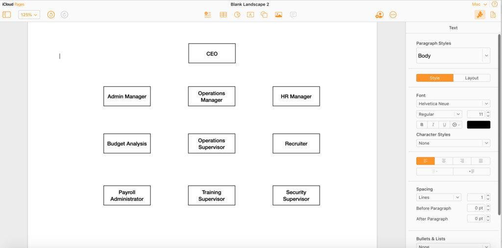 org chart in pages on mac