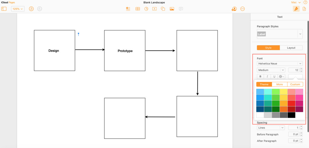 pages add text to flowchart