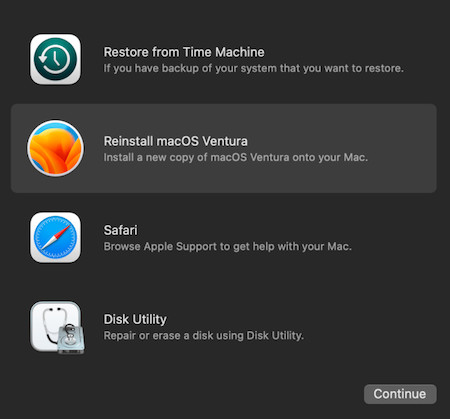 reinstall macos ventura from boot disk