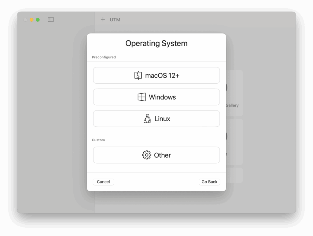 utm select operating system