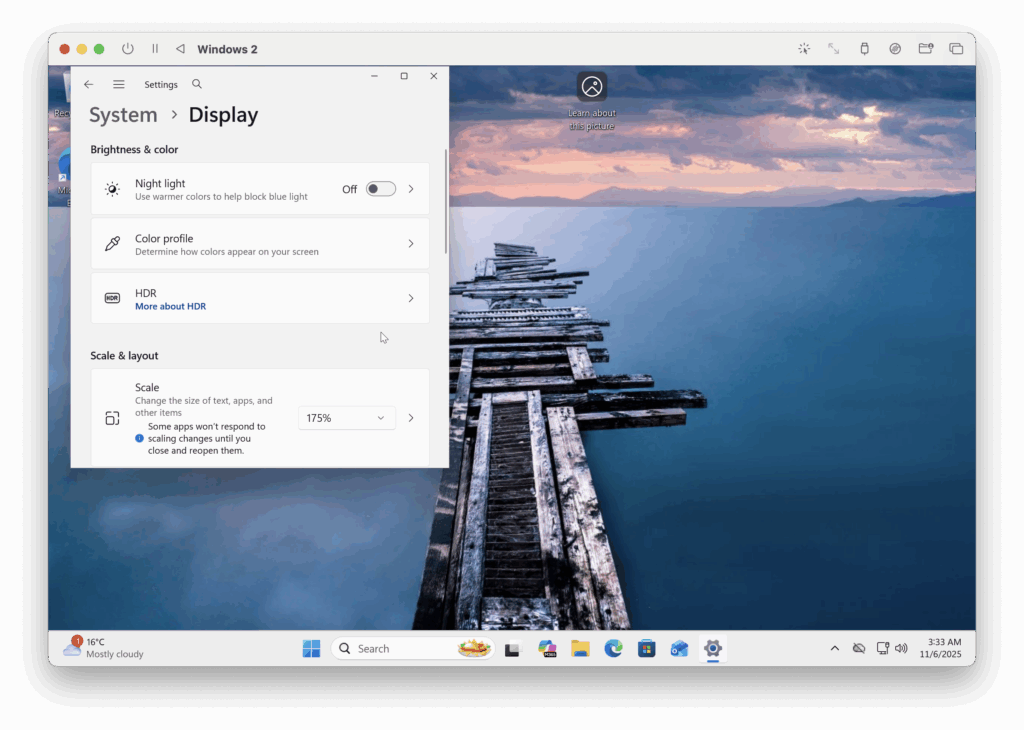 windows scaling in UTM