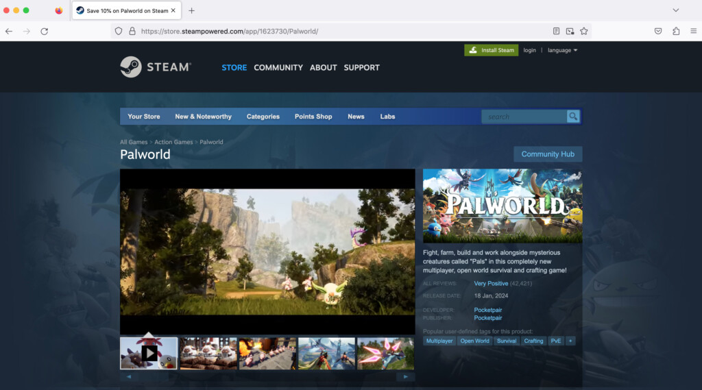 palworld in crossover on steam