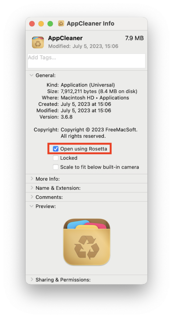 force app to use rosetta on mac
