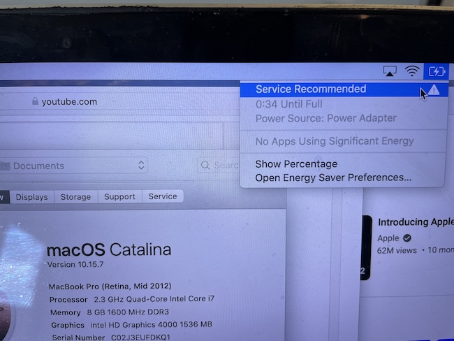 intel macbook pro battery dying