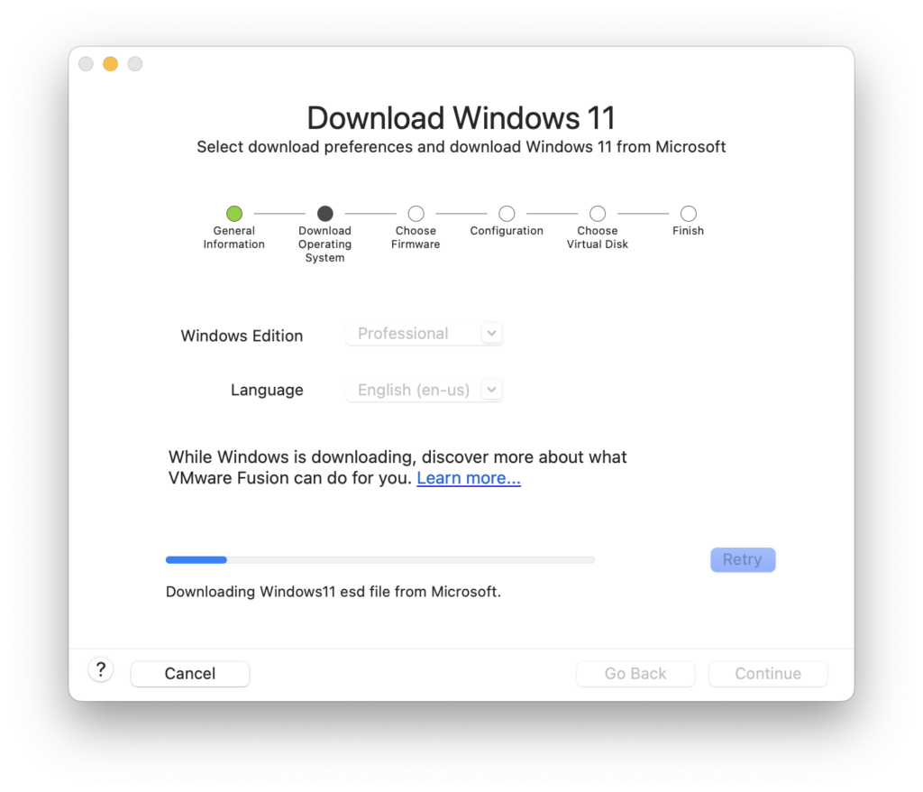 vmware downloading windows on mac