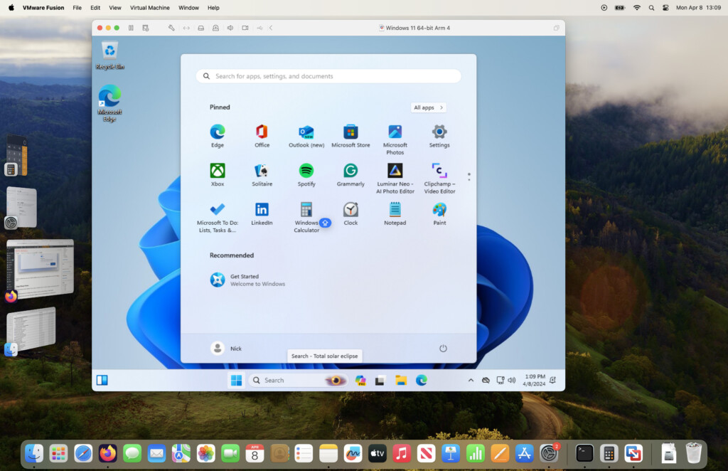 windows 11 installed on mac in VMware fusion