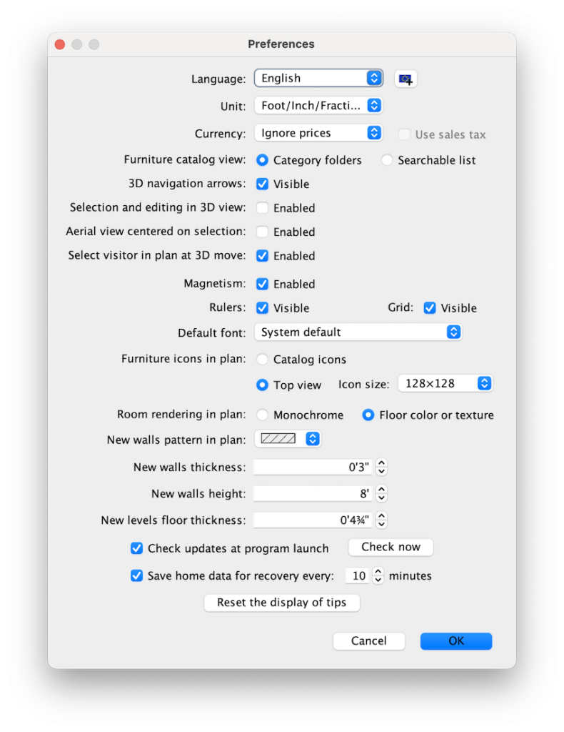 sweethome 3d for mac settings