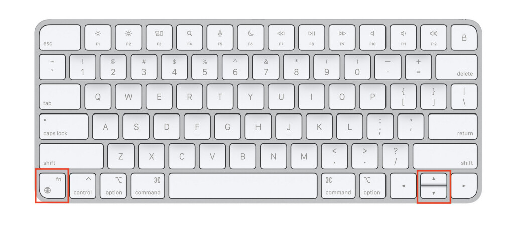 apple keyboard page up and page down keys