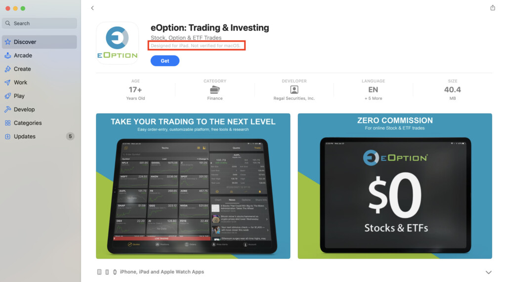eOption on the Mac app store