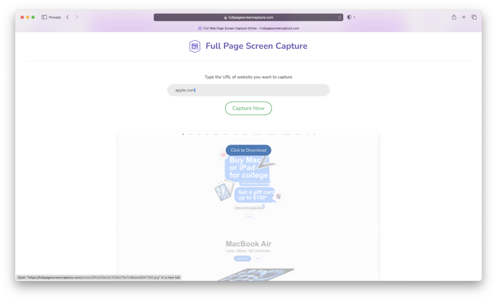 Full Page Screenshot online on a mac