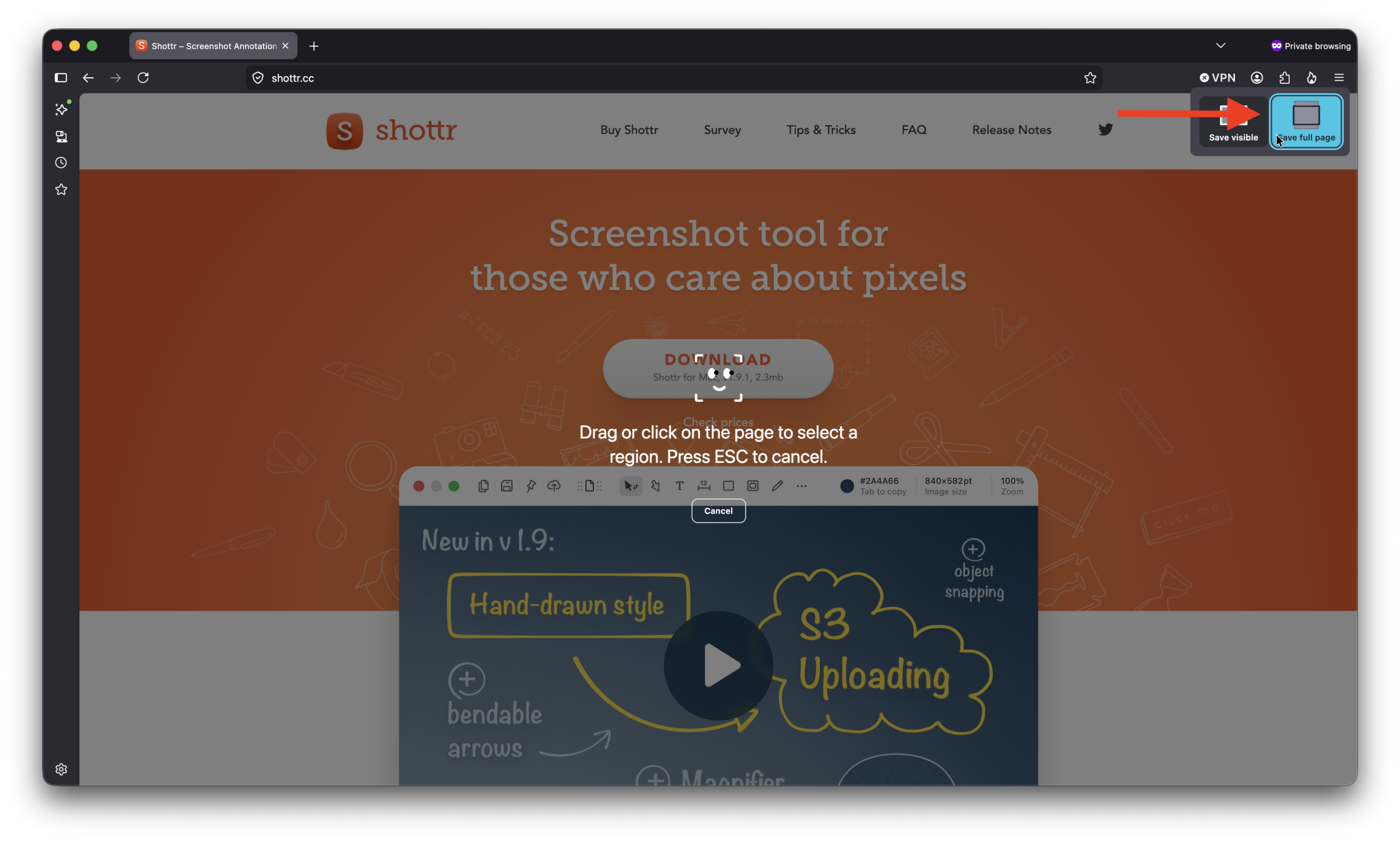 take rolling screenshot with firefox on mac - save full page