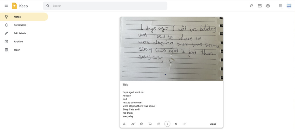 google keep ocr handwriting