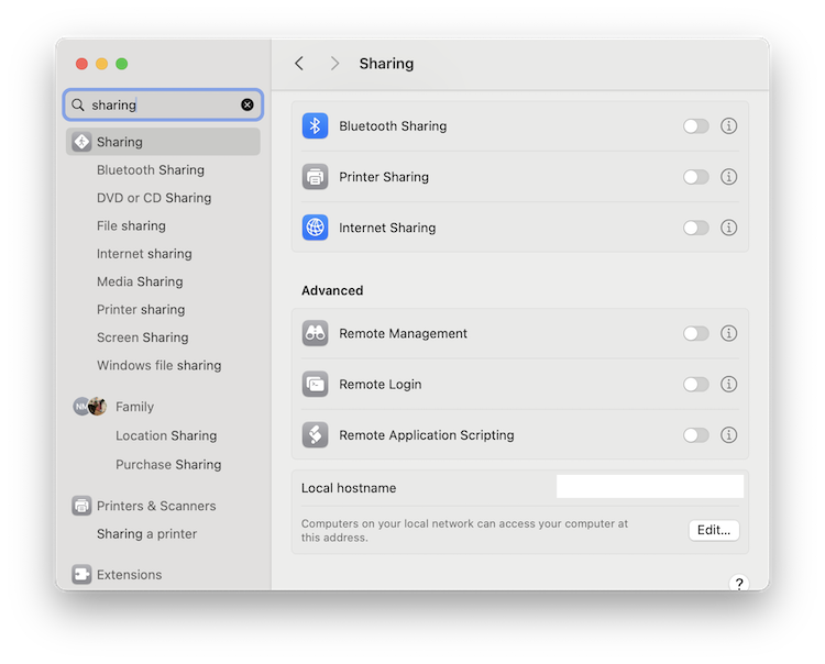 remote sharing setting macos