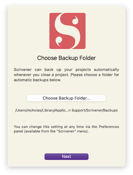 scrivener automatic backups