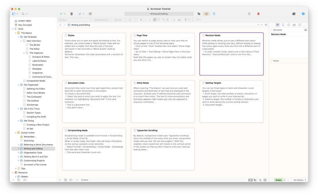scrivener writing views and tools