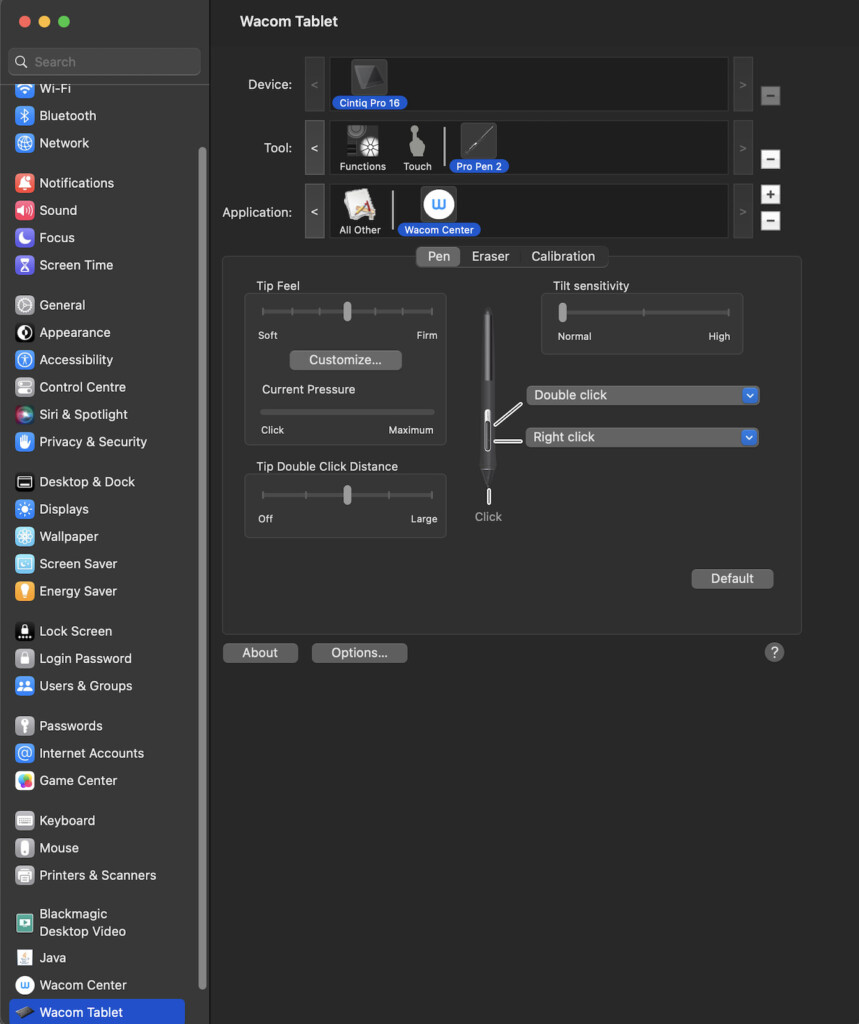 wacom tablet settings mac