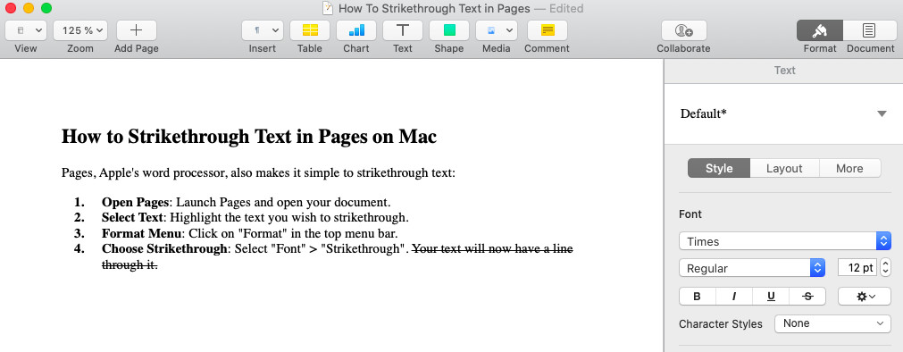 Strikethrough text pages