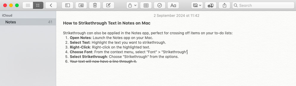 strikethrough in notes app