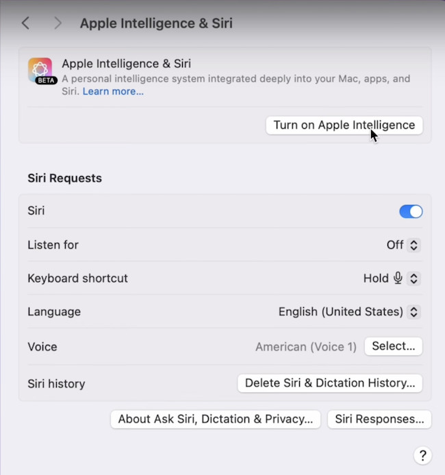 turn on apple intelligence mac