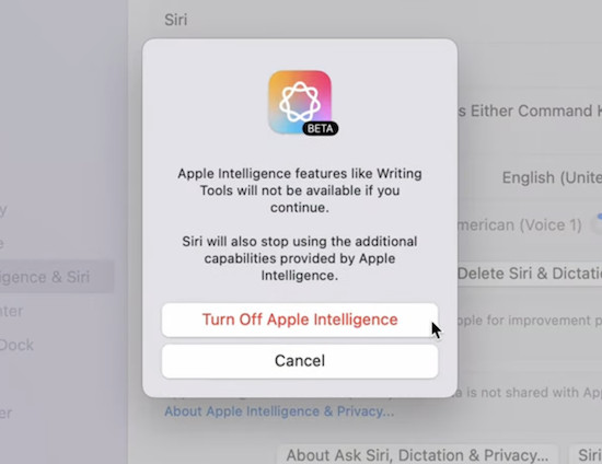 turn off apple intelligence mac