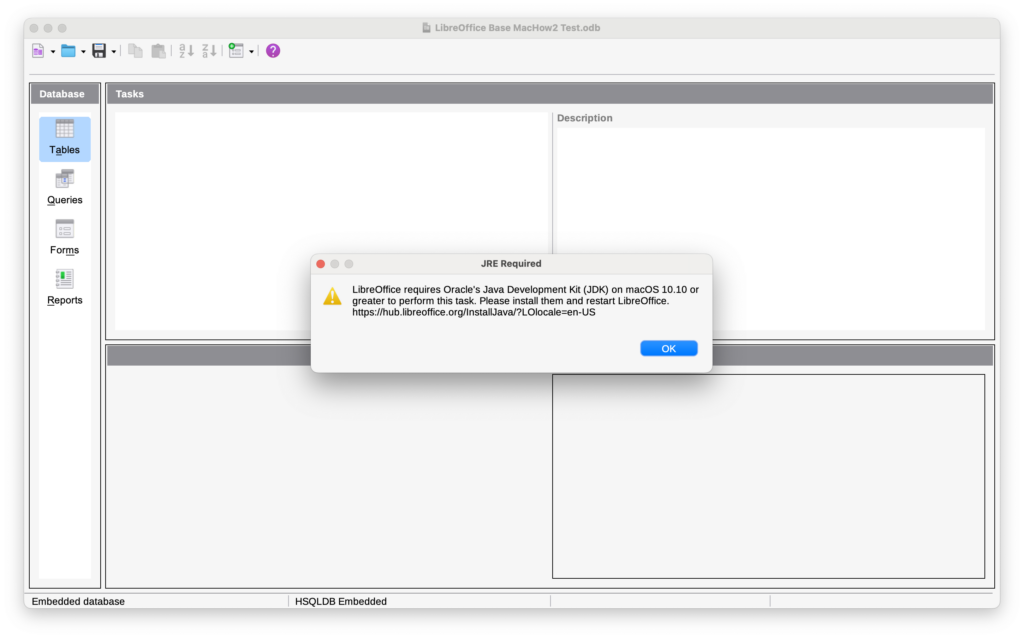 libreoffice base mac java install prompt