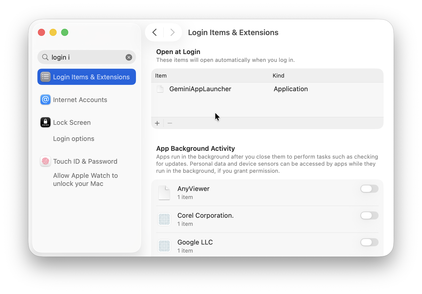 add and remove login items on mac