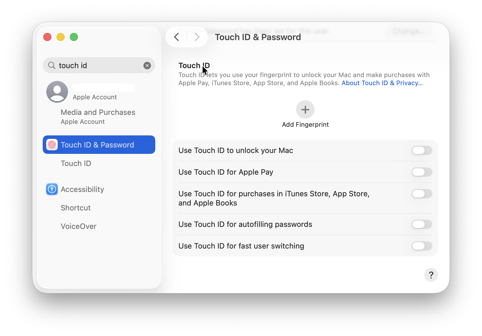 setup touch id mac