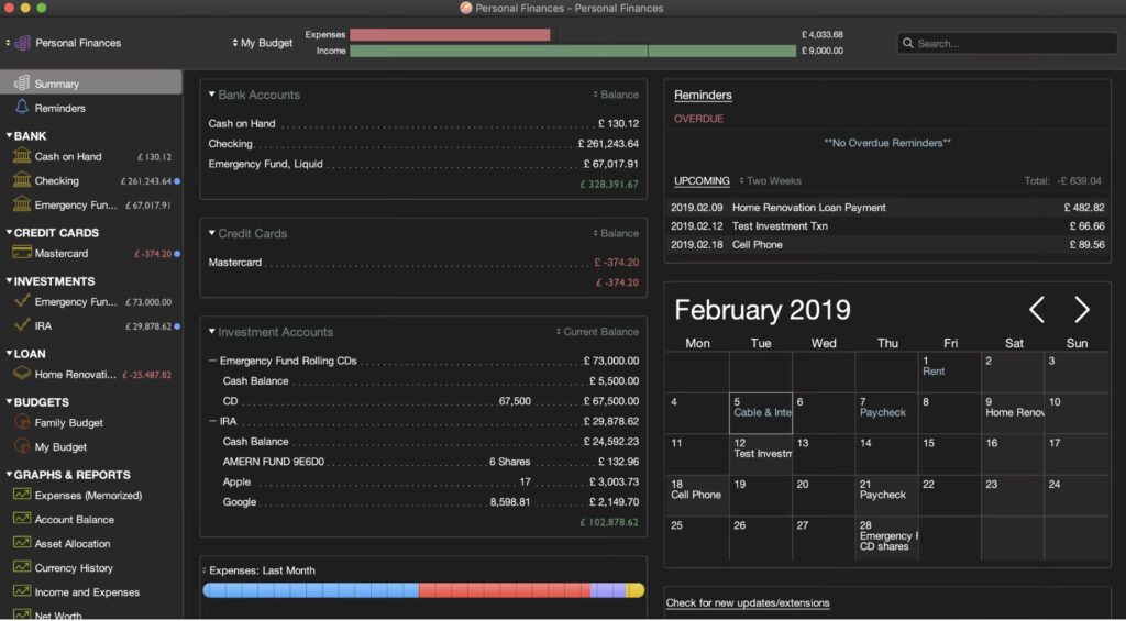 moneydance for mac calendar view