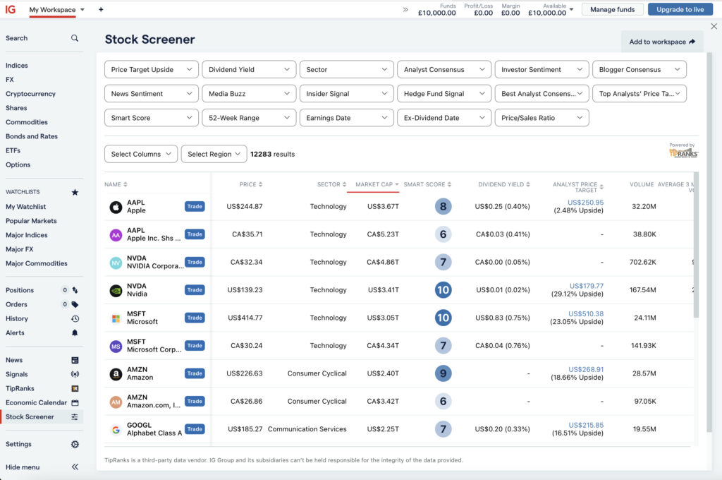 IG stock screener