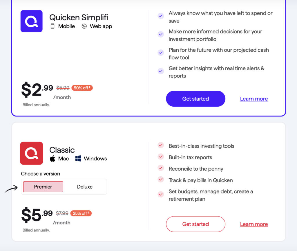 quicken classic deluxe and premier vs simplifi