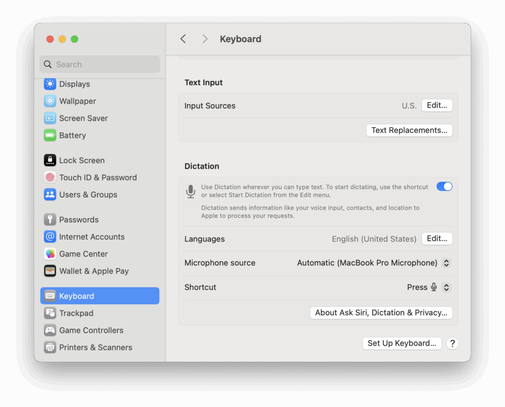 macos dictation add language