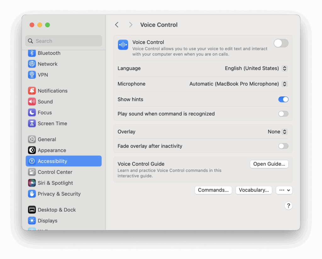 macos voice control