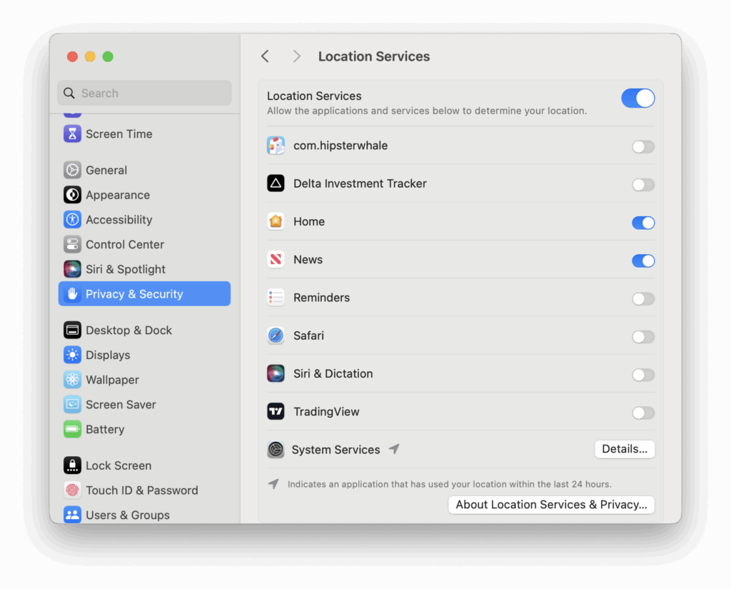 apps using location services on mac