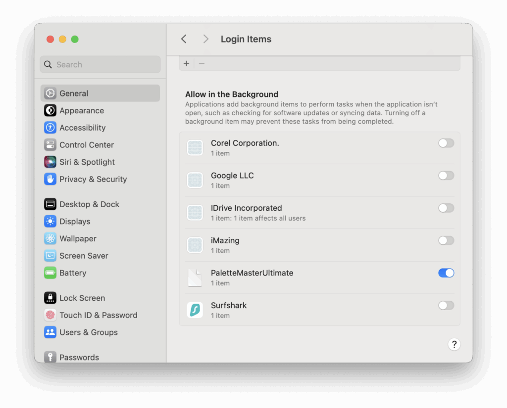 disable background items mac