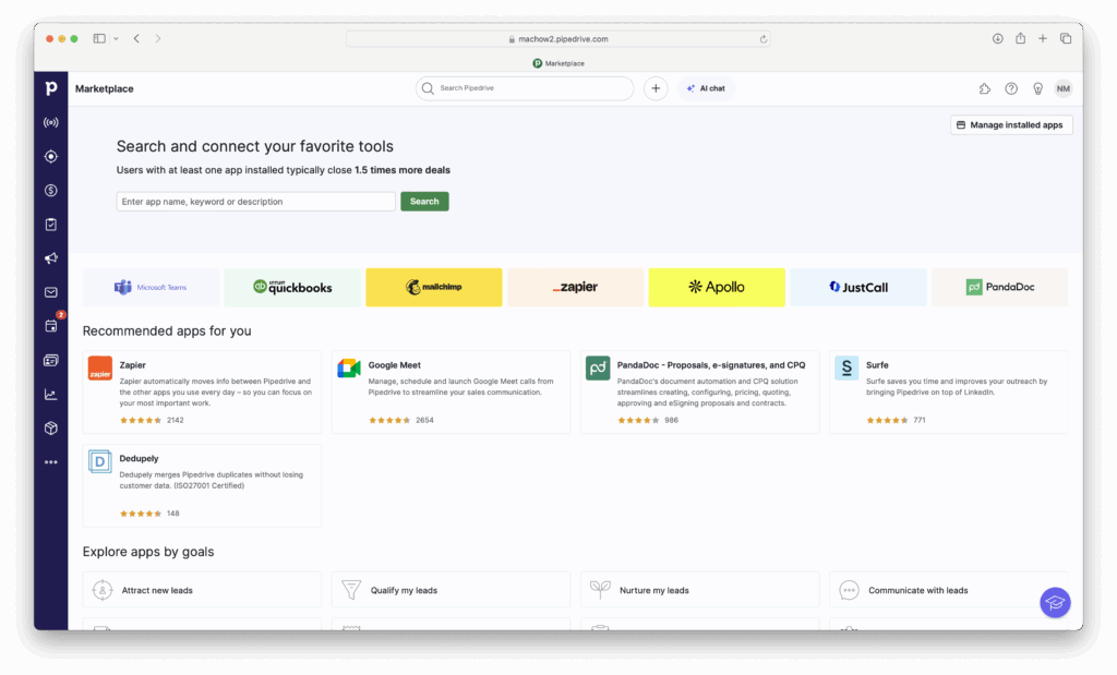 pipedrive marketplace integrations