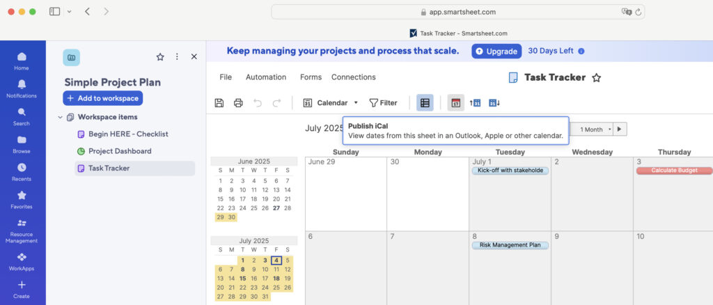 smartsheet ical feed for calendar on mac