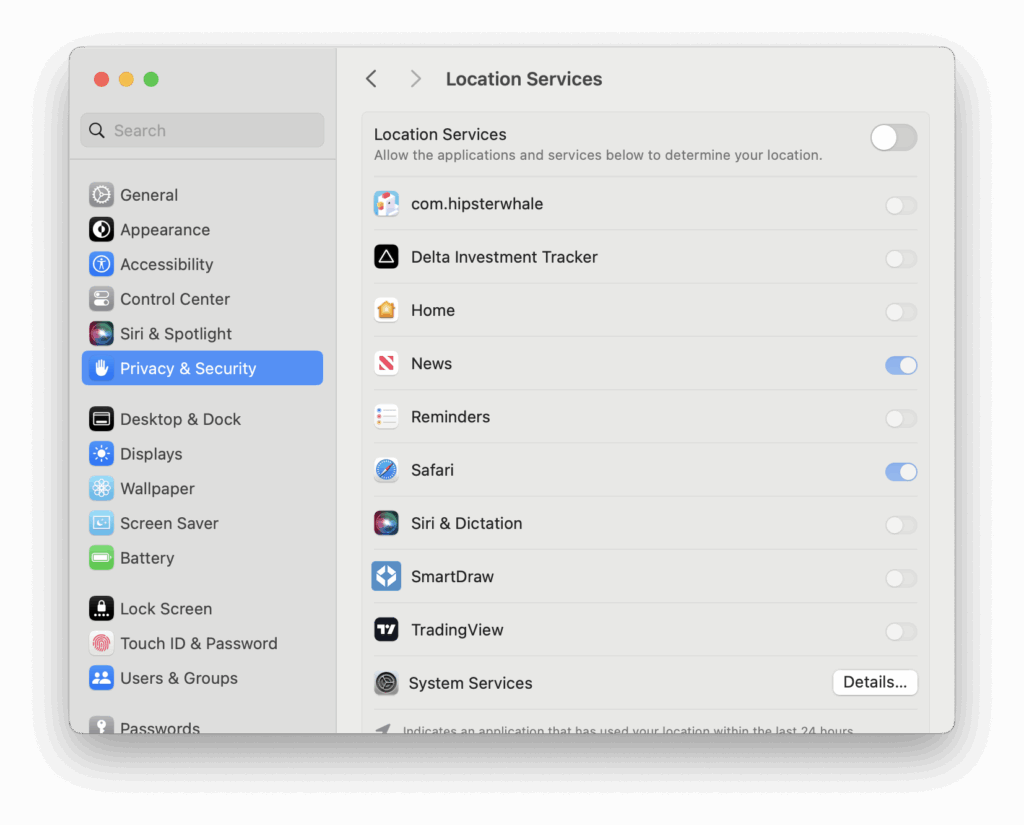 turn off location services mac