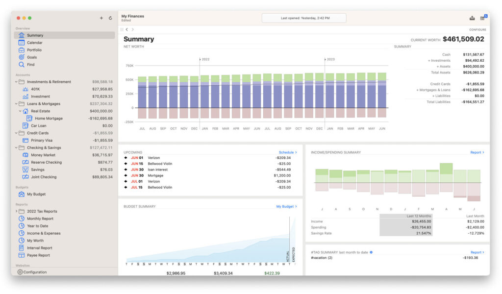 banktivity for mac finance summary