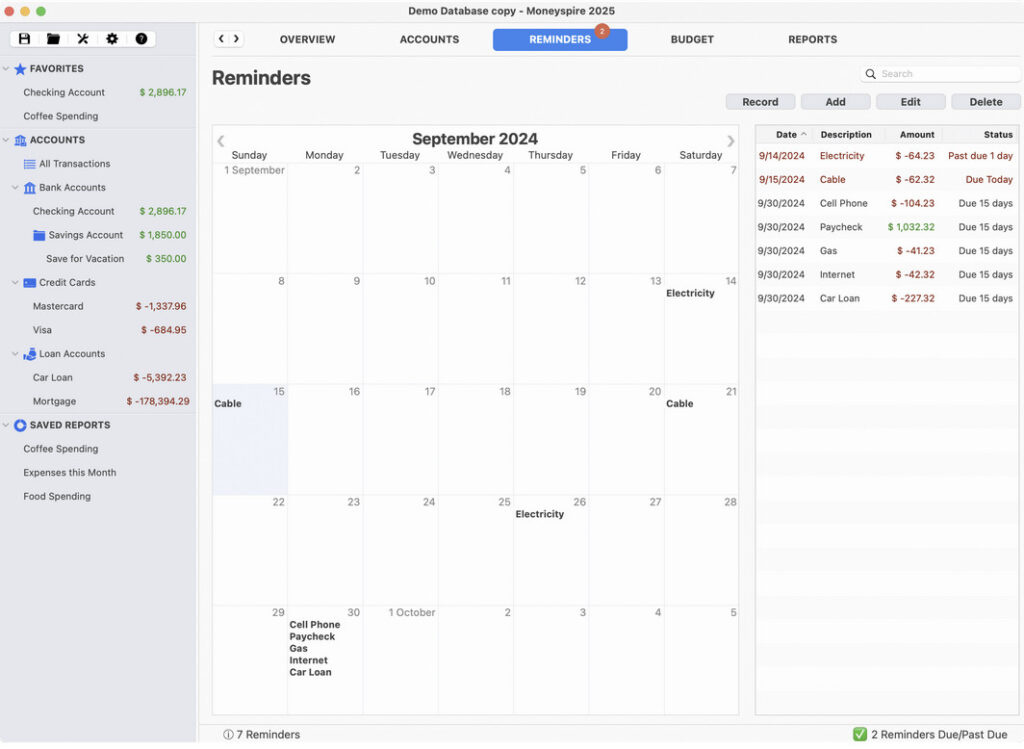 moneyspire calendar