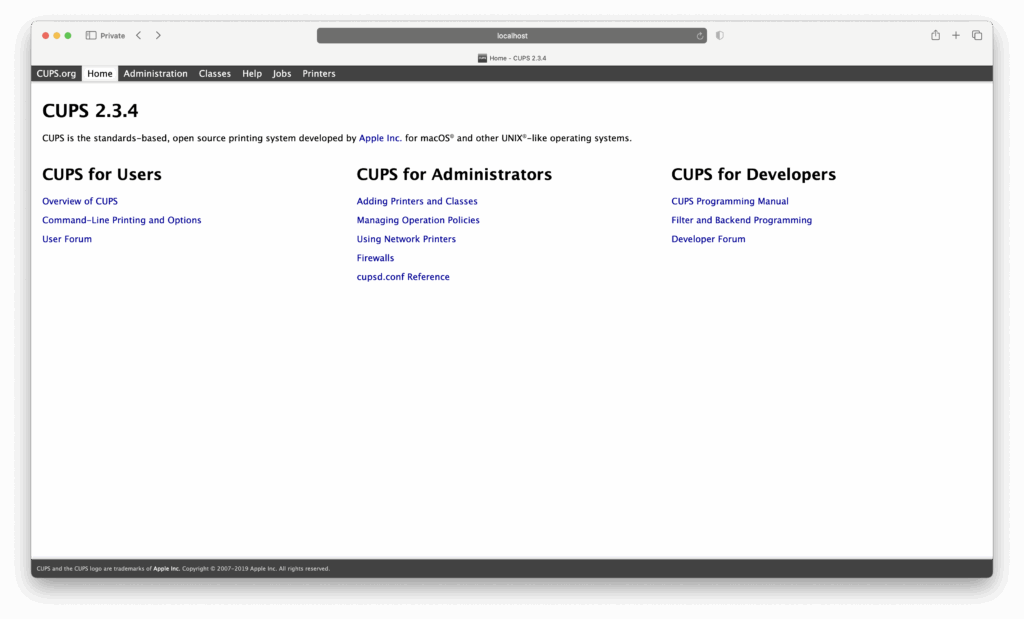CUPS add printer Mac
