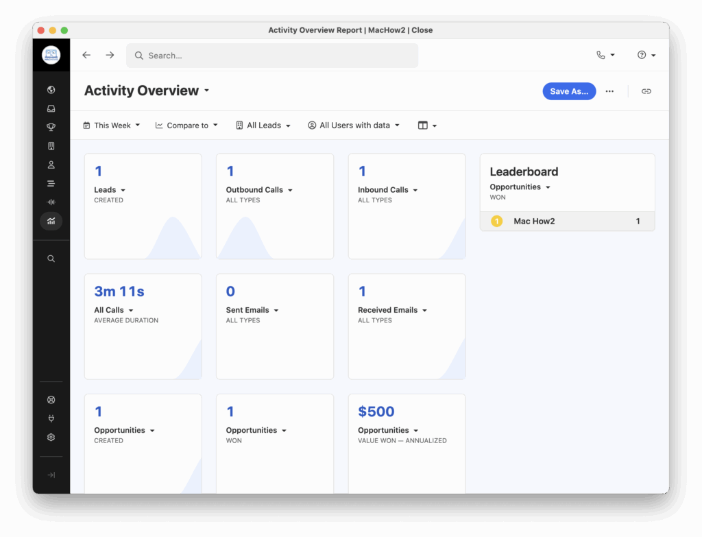 close crm activity overview