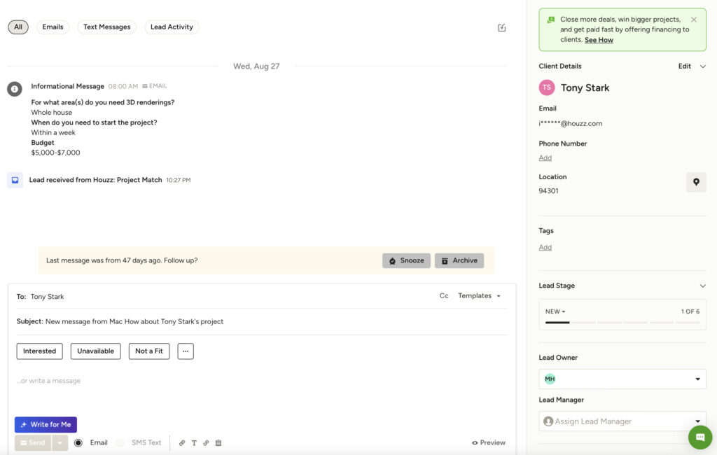 client contact houzz pro